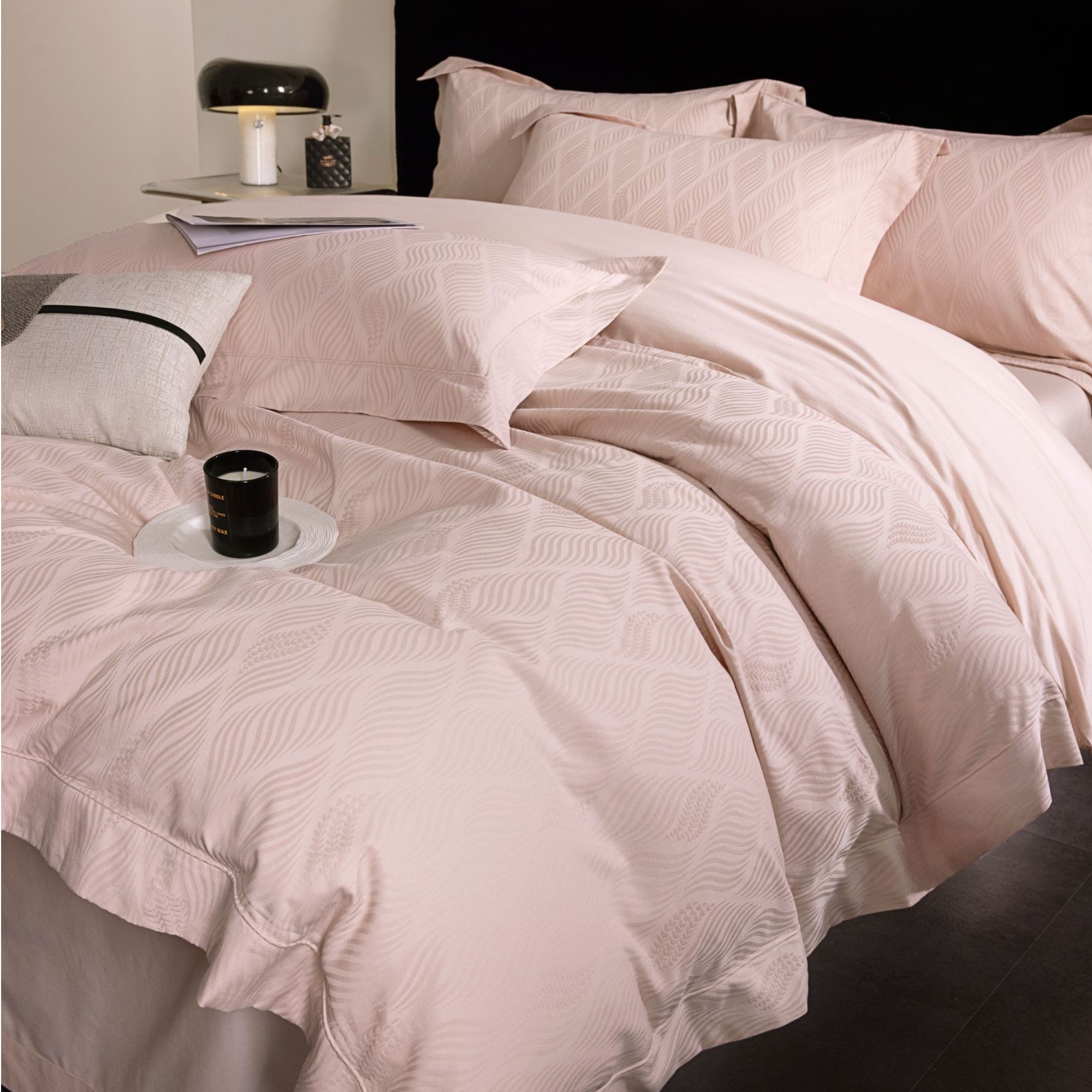 高档长绒棉提花床上四件套轻奢纯棉被套简约纯色全棉被罩四季床品