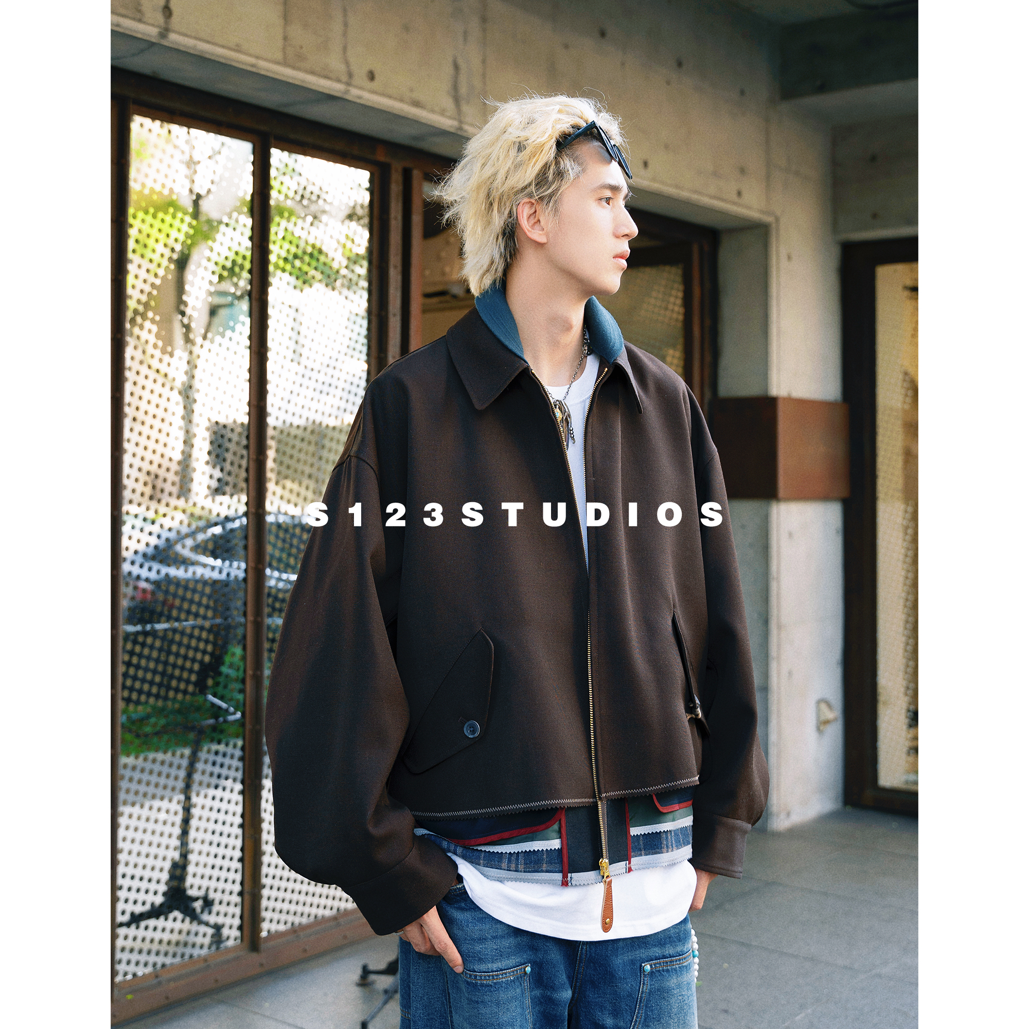 日系小众设计叠层拼接翻领夹克早秋高级感宽松外套