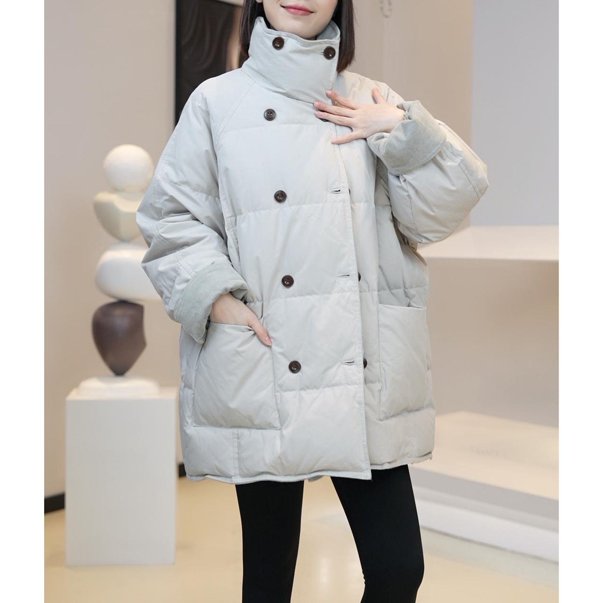 时尚加厚保暖立领棉服外套2026秋冬新款洋气显瘦设计感双排扣棉衣