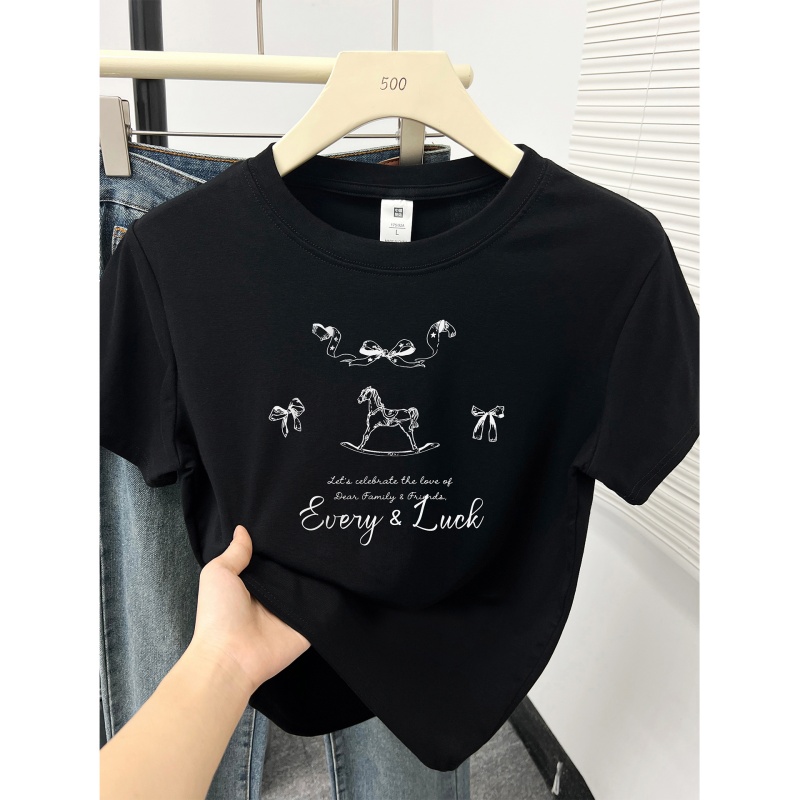 黑色正肩大码短袖t恤女2026新款胖mm显瘦遮肚子圆领休闲半袖上衣