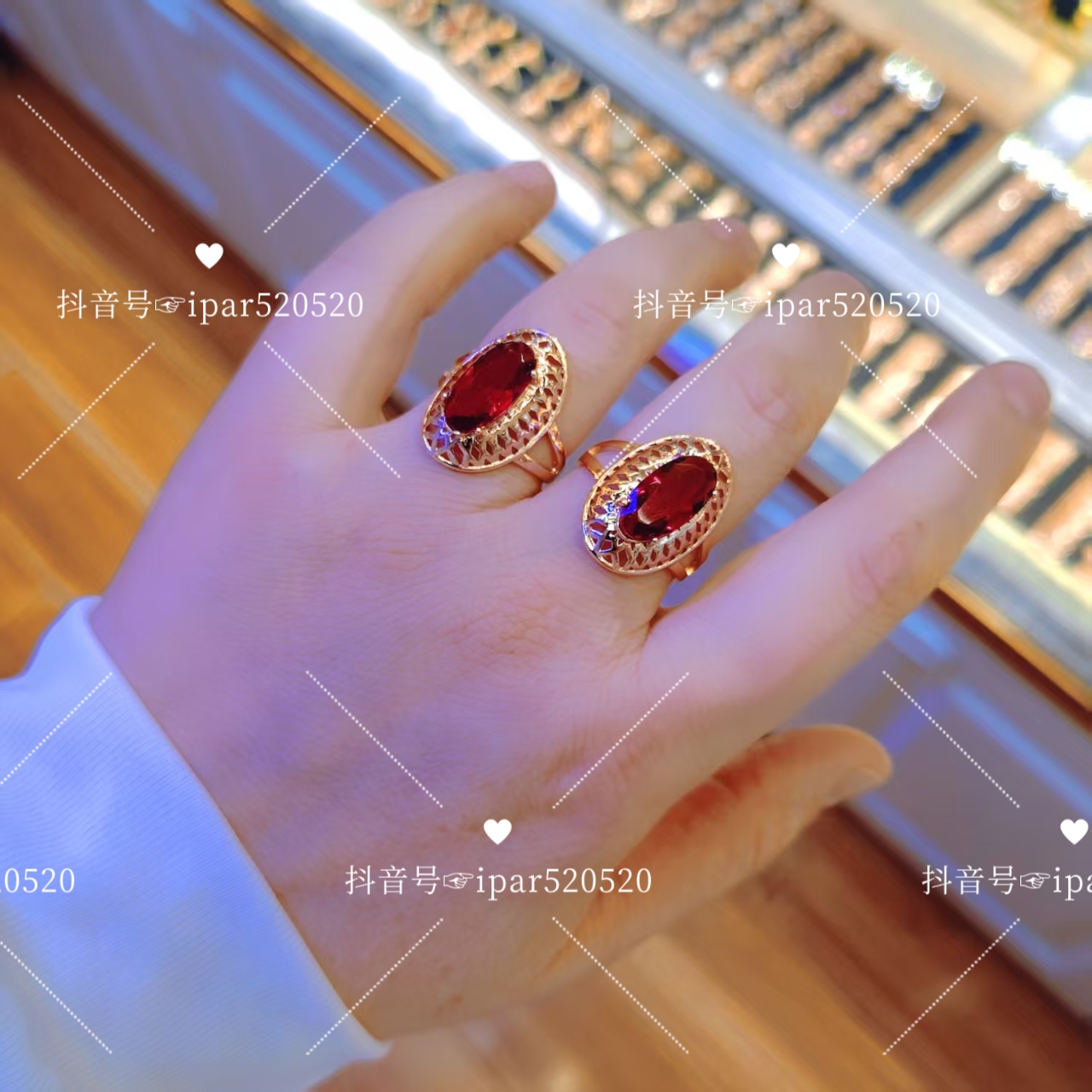 铜合金锆石戒指 法式轻奢优雅镶嵌红色钻设计感时尚经典一对戒指