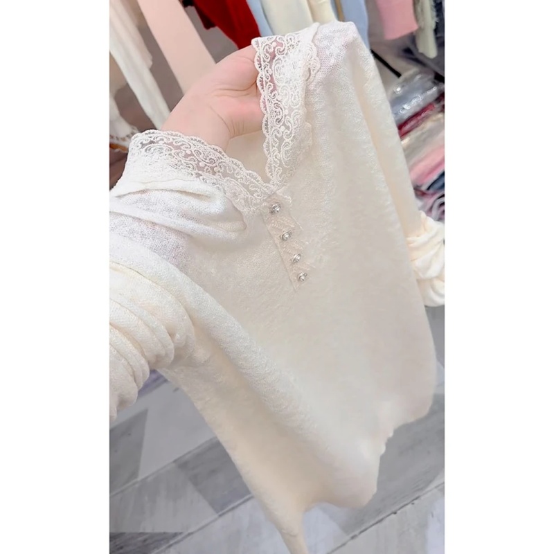 2025年超火别致独特高级感上衣减龄米白色蕾丝连帽长袖T恤女秋季