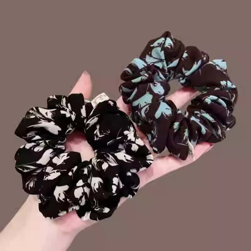 简约复古印花大肠发圈优雅气质时尚缎面扎发发圈百搭头绳发饰女