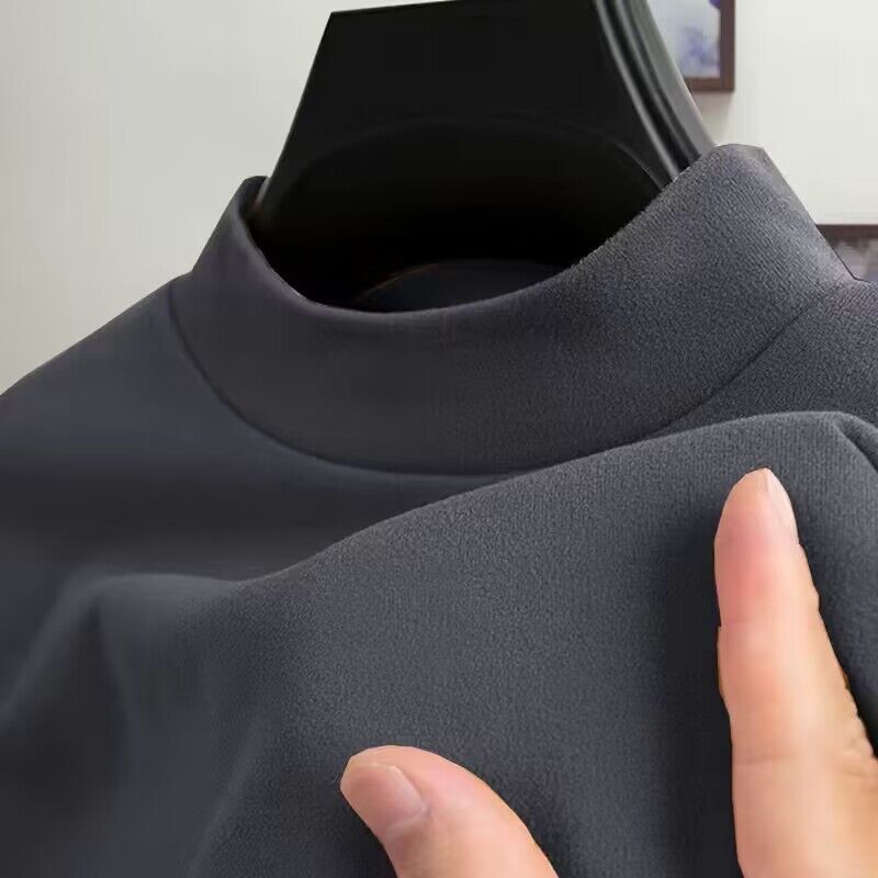 源头厂家中老年男士秋冬宽松大码长袖德绒半高领打底T恤秋衣保暖