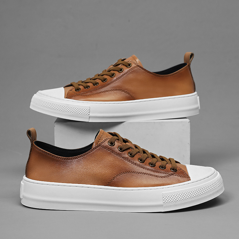 男皮鞋头层牛皮皮面板鞋百搭休闲真皮高端小白鞋低帮男款白色板鞋