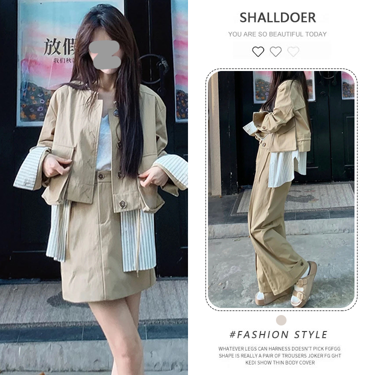 韩版休闲时尚套装女2025春秋新款假两件衬衫外套显瘦半身裙两件套