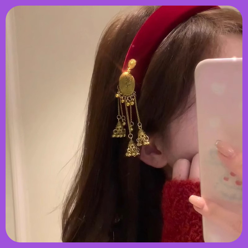 复古高级感蒙古族丝绒流苏女头饰合金镀层非镶嵌发箍国风头饰