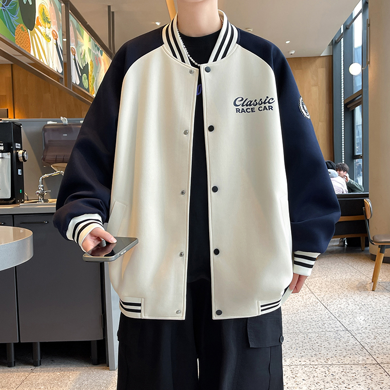 2025青少年春季新款拼色棒球服外套宽松时尚字母印花百搭款夹克