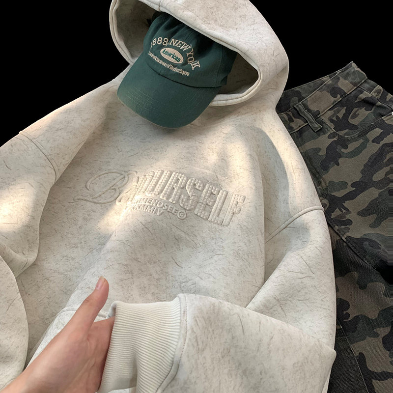 重磅美式脏脏色字母连帽卫衣男款秋冬季潮牌cleanfit外套休闲上衣