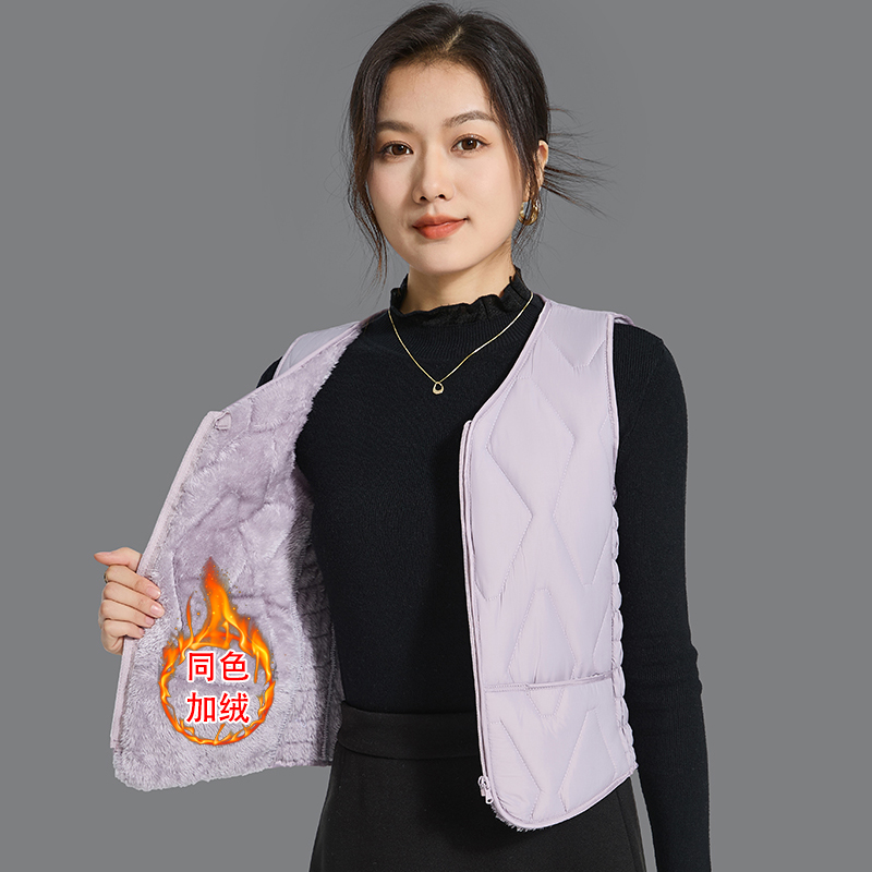 秋冬2025新款棉马甲女加绒坎肩修身短款加厚拉链保暖背心大码内胆