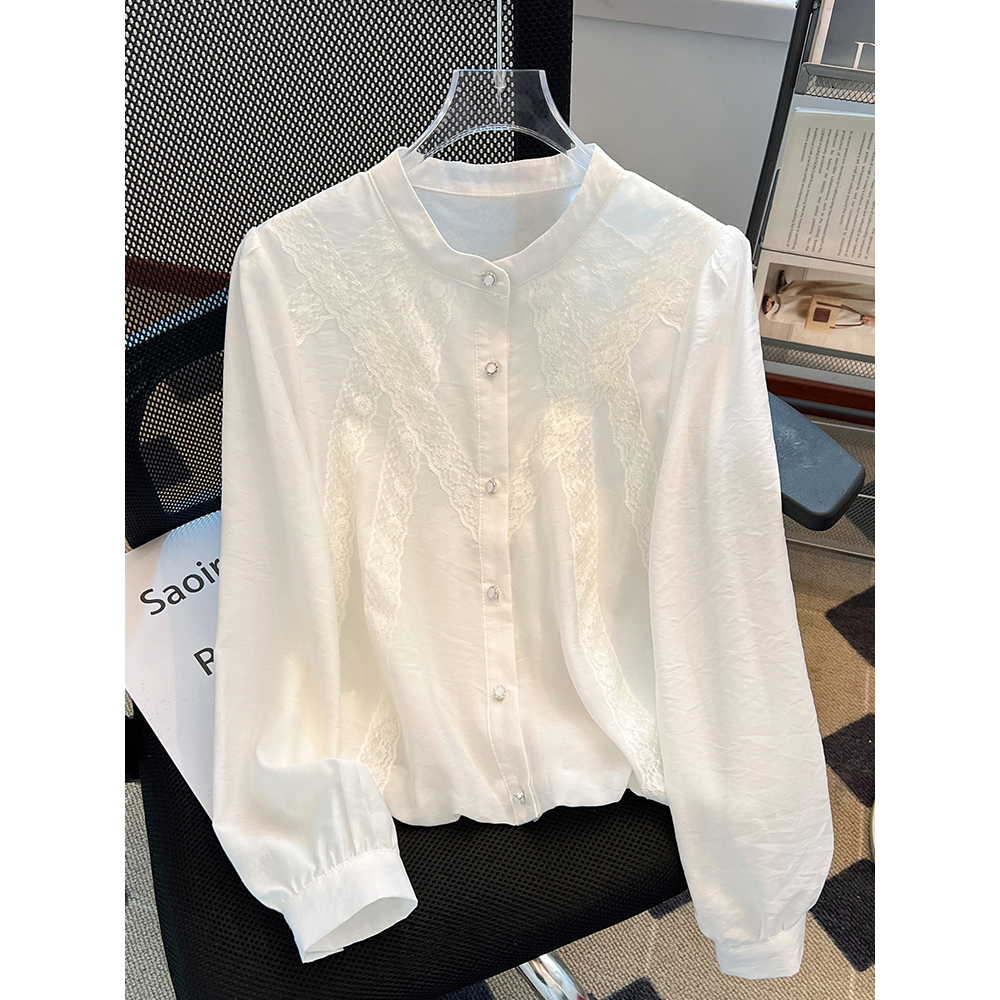法式白衬衫女高级感春季2025新款超好看蕾丝花边长袖漂亮小衫上衣