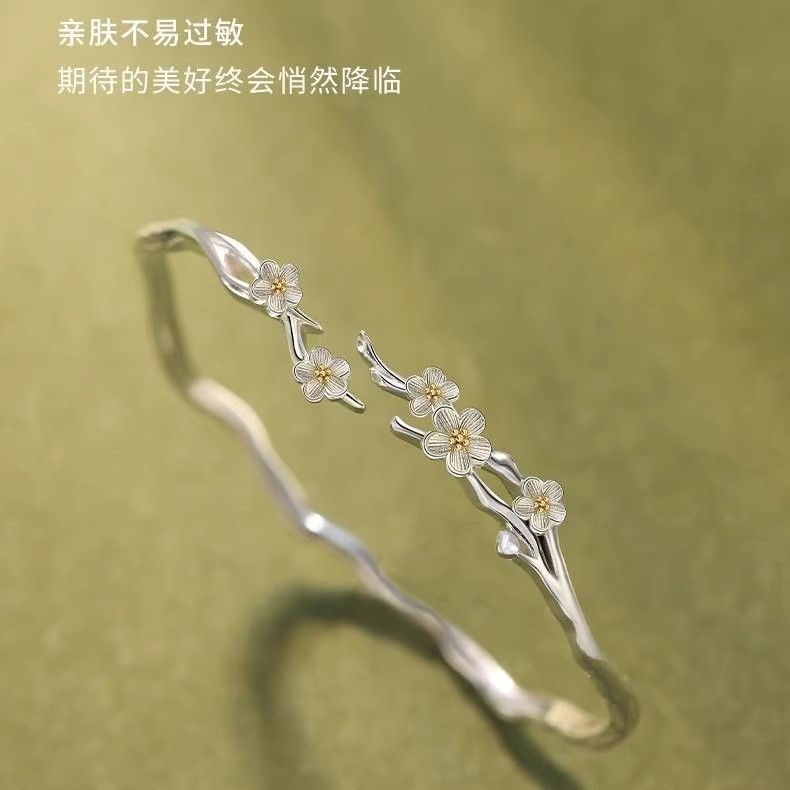足银手镯 七夕送女友莫离茉莉花手镯 戒子 足银999小众设计高级感