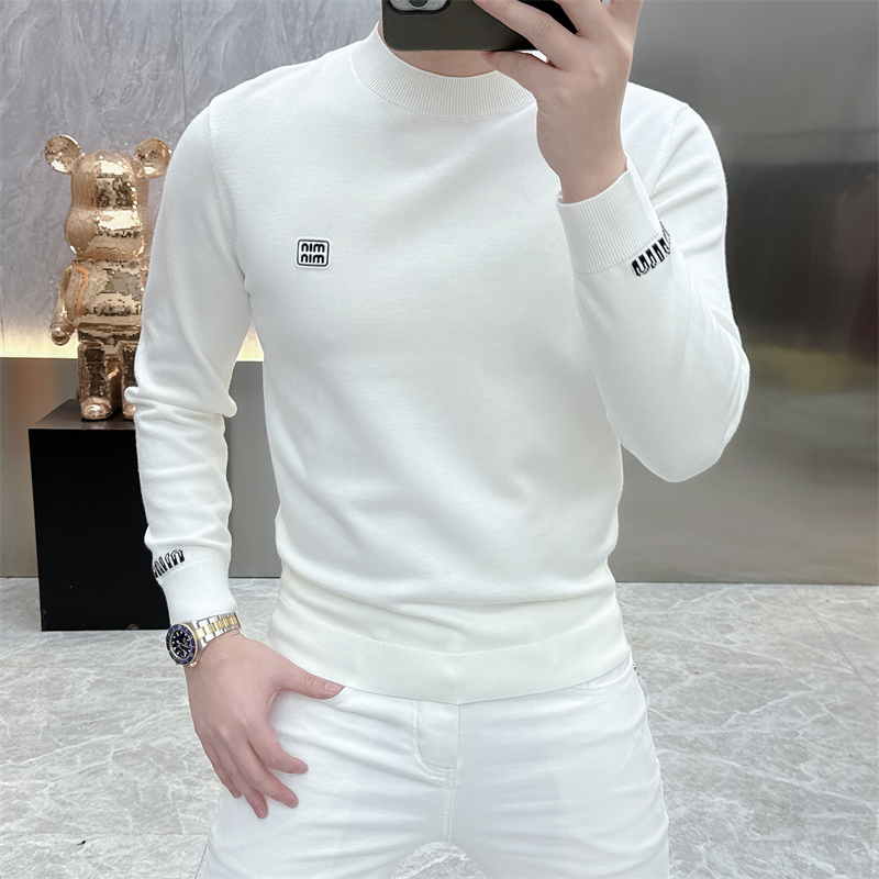 男士毛衣2025秋冬新款欧货时尚字母徽章修身帅气圆领羊毛针织衫潮