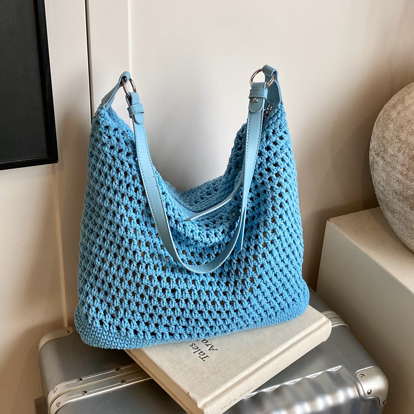 通勤单肩托特包女大容量2025新款潮夏季休闲慵懒风镂空编织沙滩包