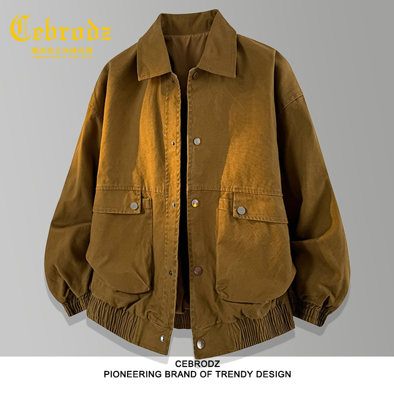 法国Cebrodz外套男款初秋穿搭工装休闲上衣纯棉翻领拼接夹克春秋
