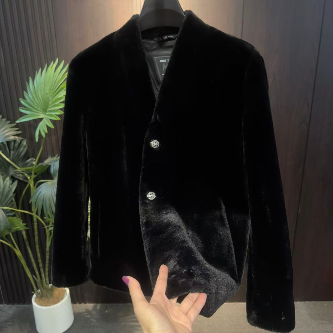 新款男士冬季钻石绒拼皮立领时尚潮流保暖外套男款秋冬夹克