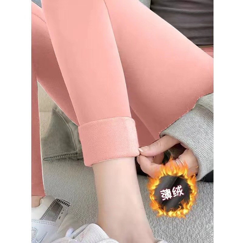 波点德绒秋裤发热女士双面磨毛无痕保暖加绒裤打底底裤衬裤冬季绒