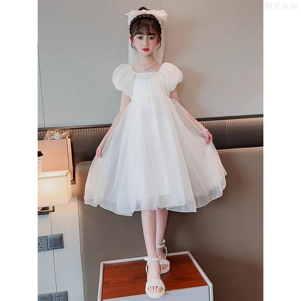 女童连衣裙夏季2025新款洋气儿童白色纱裙礼服裙女孩超仙公主裙