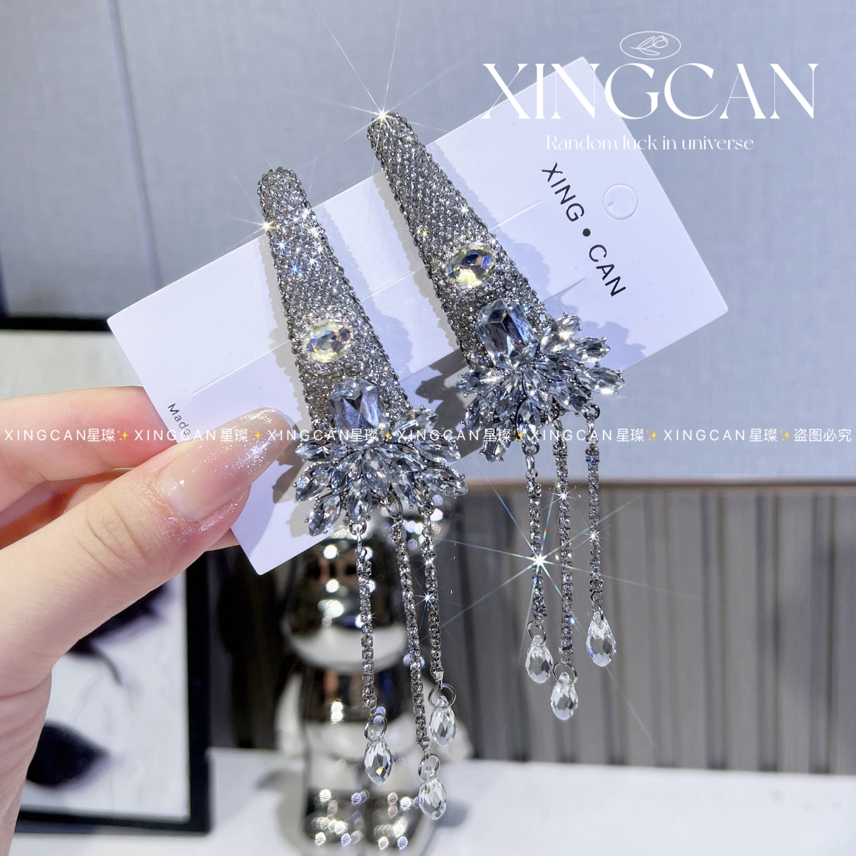 银色三角流苏复古风女BB夹边夹复古宫廷发夹饰品时尚欧美头饰夸张