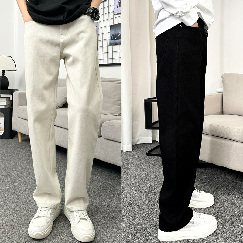 cleanfit干净穿搭米白色牛仔裤直筒裤美式休闲高街简约百搭牛仔裤