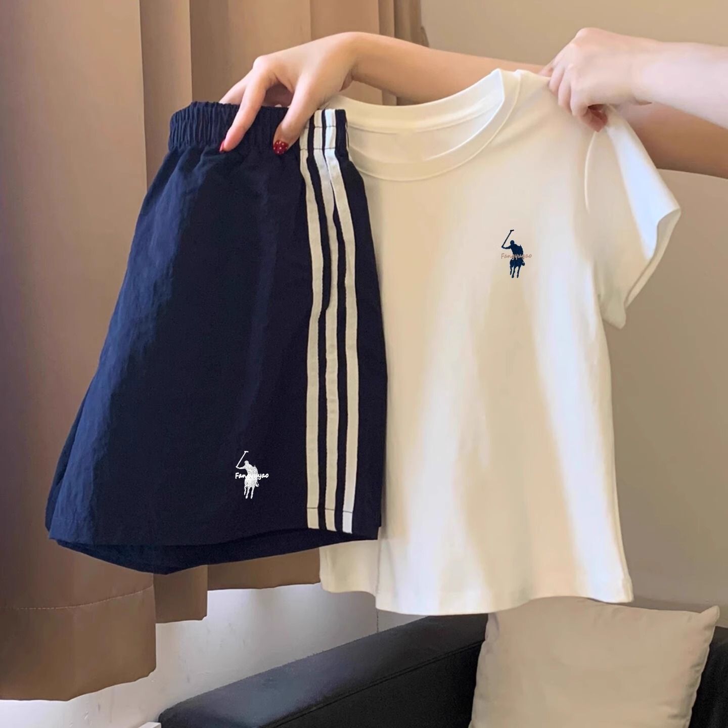 【纯棉】休闲运动套装夏季新款宽松显瘦时尚短袖上衣阔腿短裤两件套