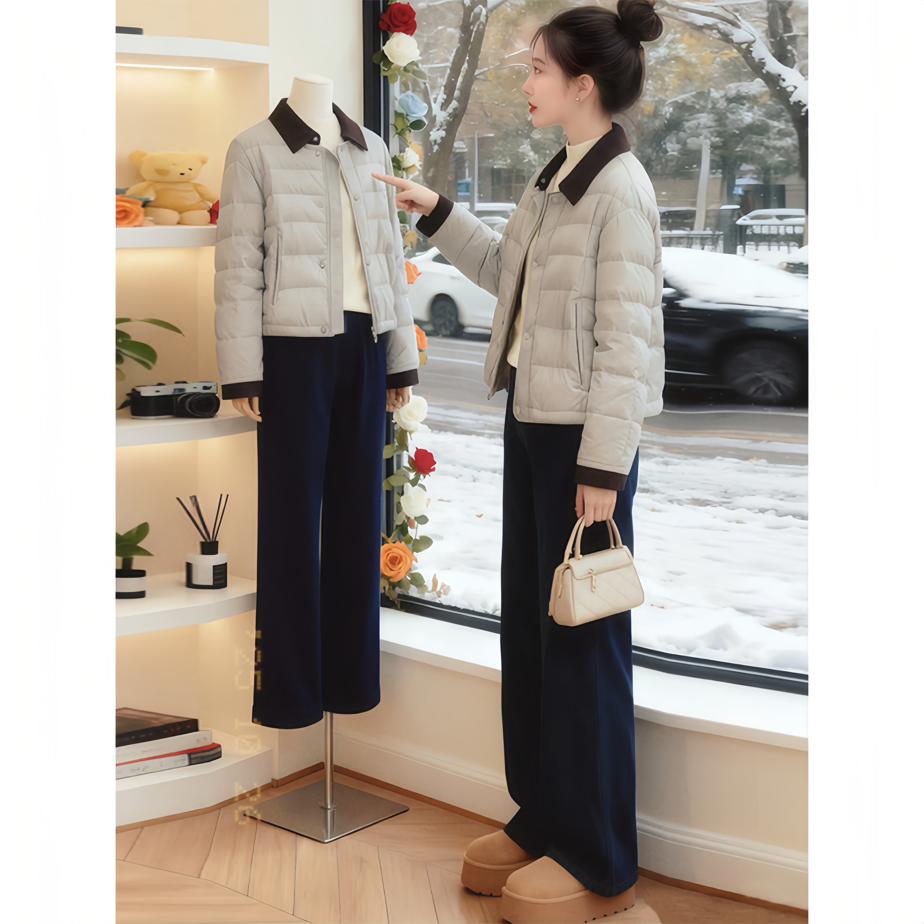 纯色设计感翻领长袖棉服女2025新款小众洋气时尚百搭显瘦潮流衣服