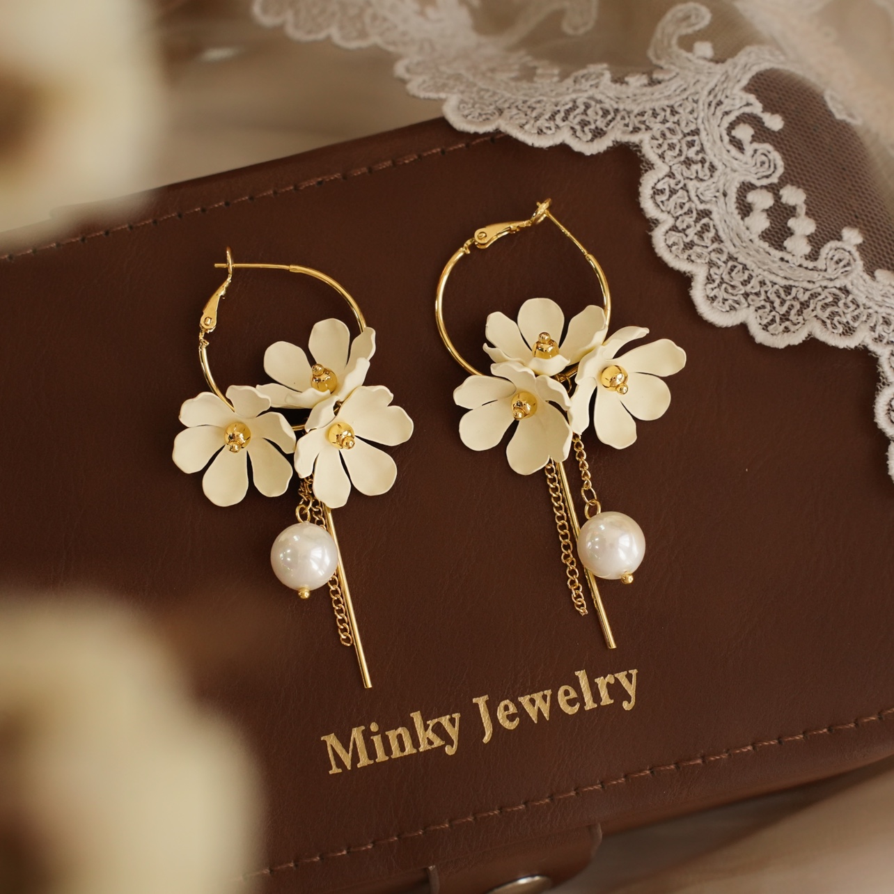 铜合金耳饰 「花影流光」温柔花朵耳环耳饰绝美独特耳夹蚊香盘耳夹