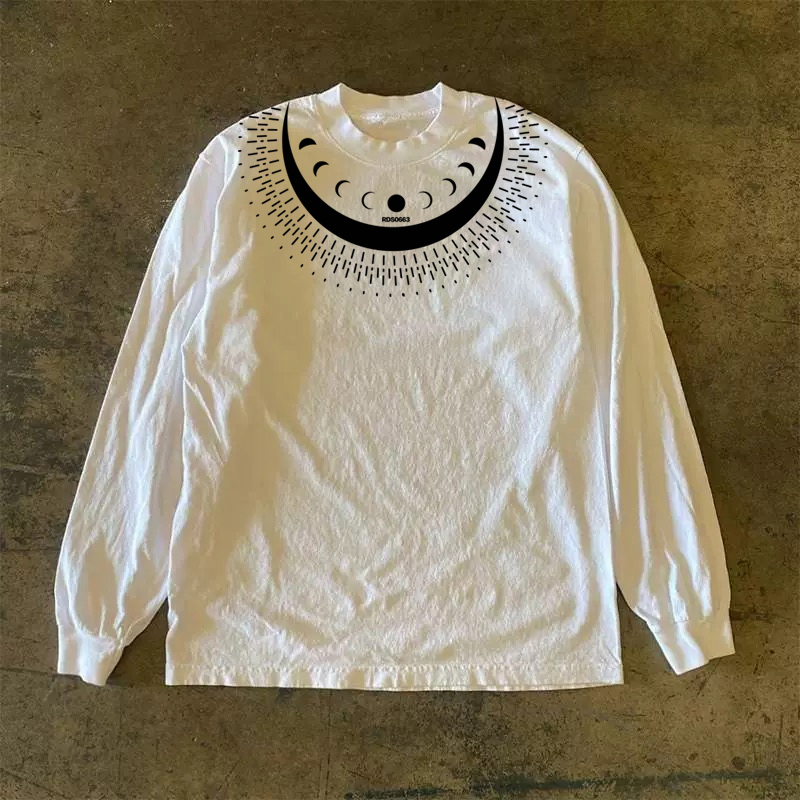 260克重磅！原创设计感T恤圆领百搭印花长袖男女打底港风复古简约
