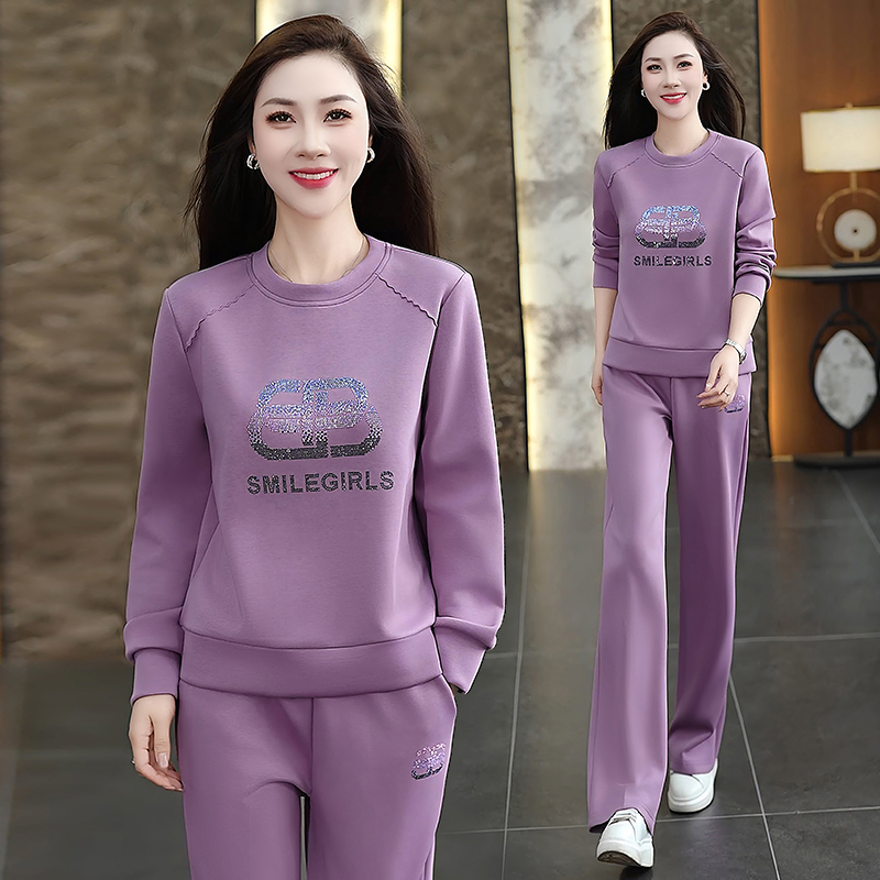 拉夏贝尔2025新款休闲套装女春秋宽松圆领慵懒卫衣阔腿裤两件套潮