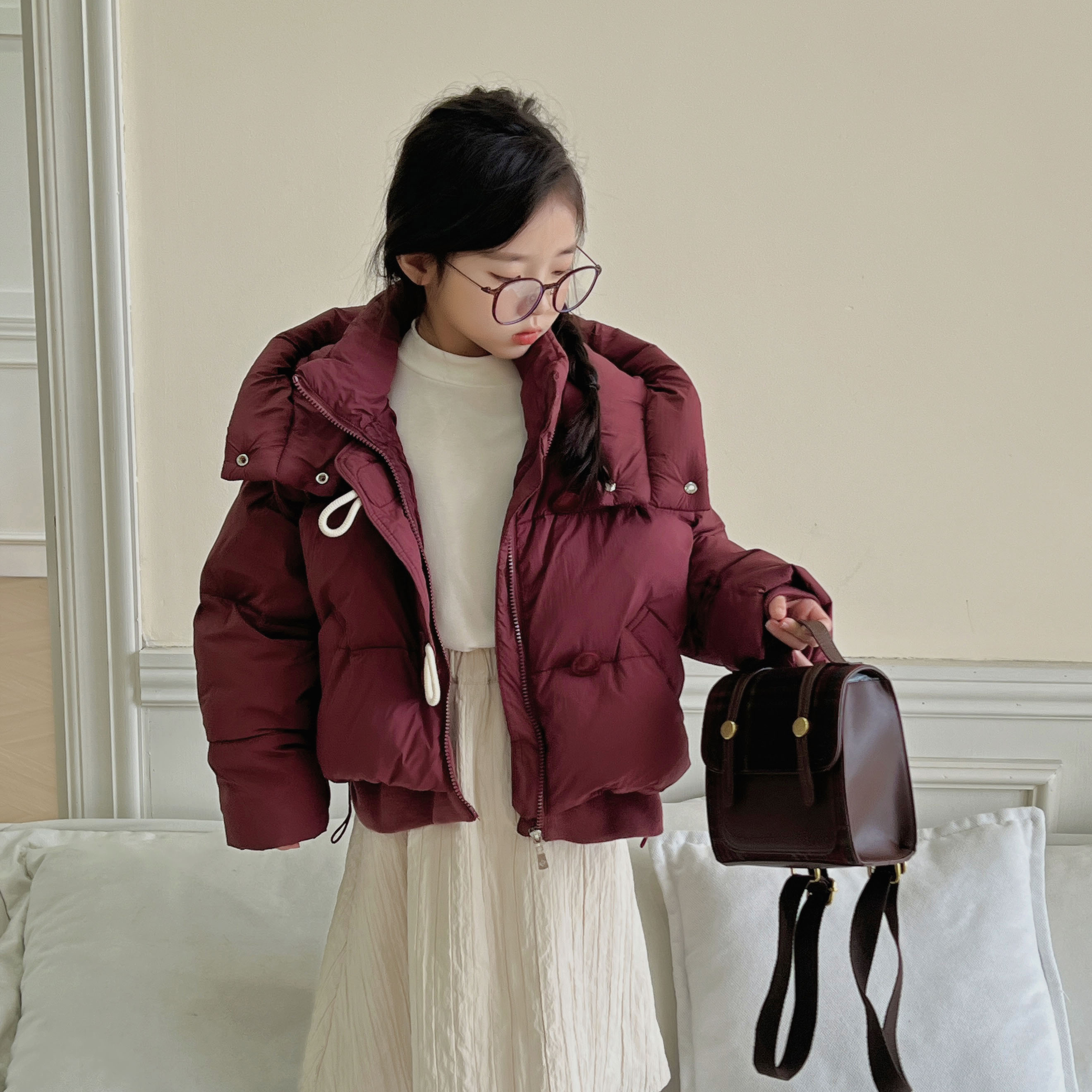 女童连帽冬外套保暖户外防寒服中大童童装休闲短款面包服洋气