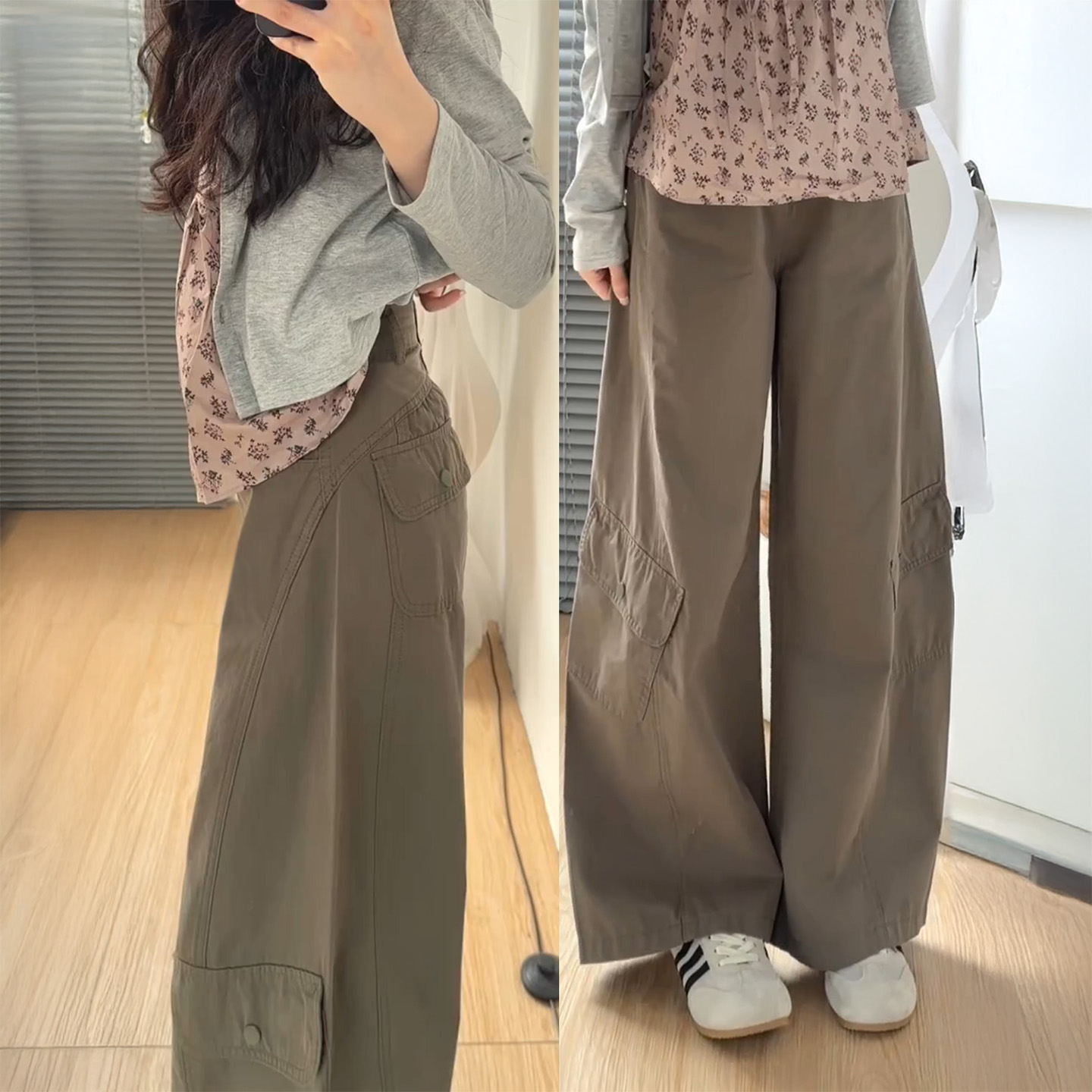美式阔腿工装裤女秋季新款胖妹妹mm宽松遮胯显瘦梨形身材弯刀裤子