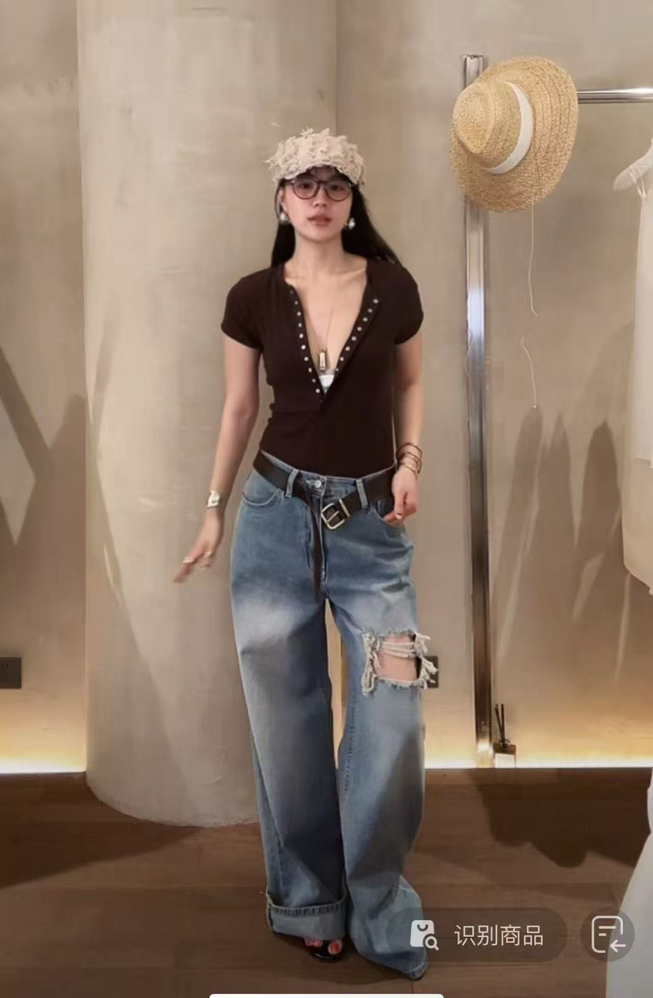 韩国阔腿裤夏季破洞百搭直筒裤牛仔裤裤子女士简约宽松