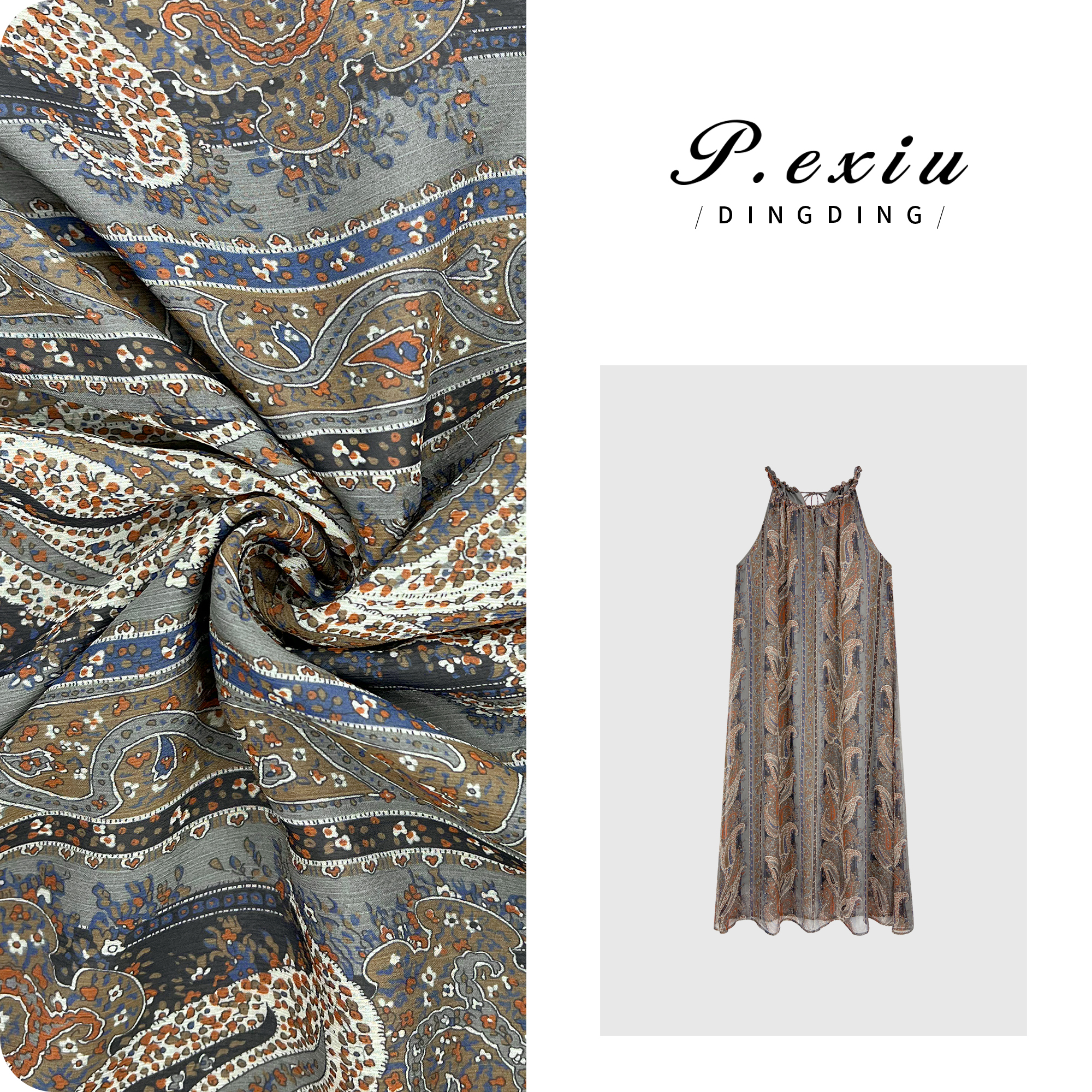 【奥法画廊】波西米亚民族风复古印花连衣裙W-63069