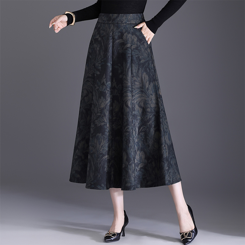 印花半身裙女秋季2025新款中长款高腰半裙气质显瘦遮胯a字裙爆款