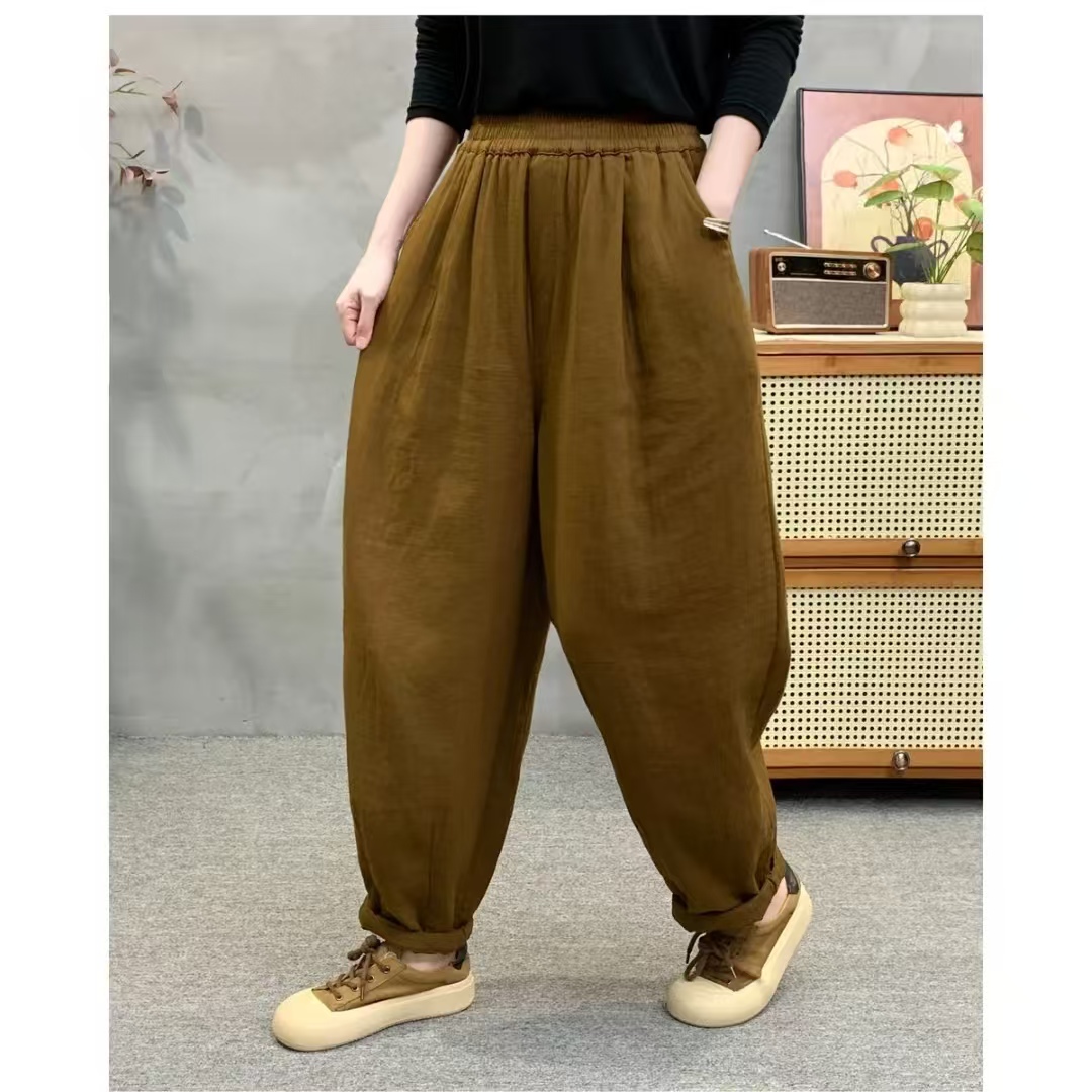 【文艺棉麻】洋气宽松时尚灯笼裤女2025新款秋冬纯色气质休闲哈伦裤