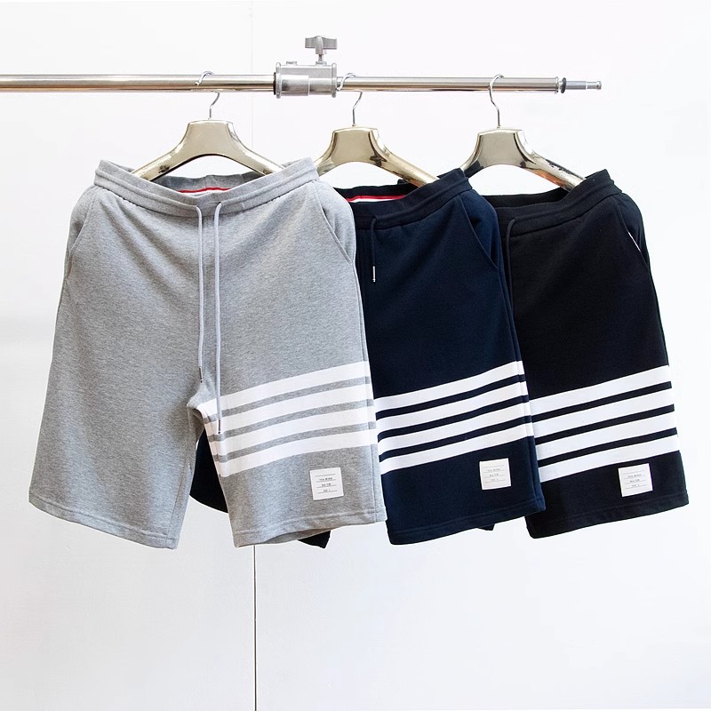 学院风潮短裤色织一体四道杠针织毛圈男女夏季运动休闲五分短裤