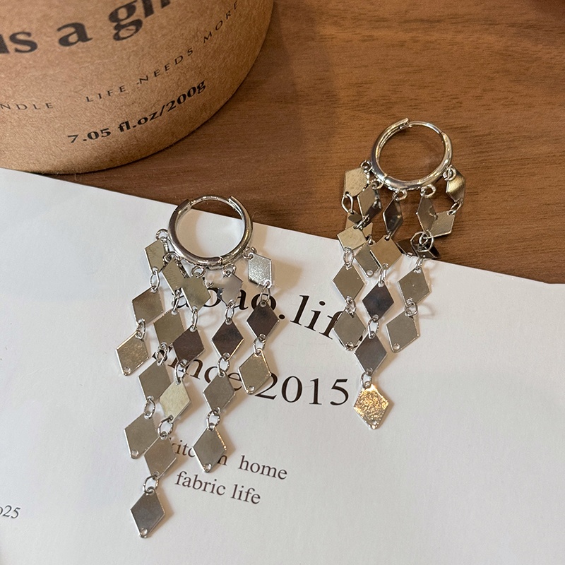 千金风金色菱形流苏耳钉轻奢高级感气质夸张耳圈绝美耳饰百搭