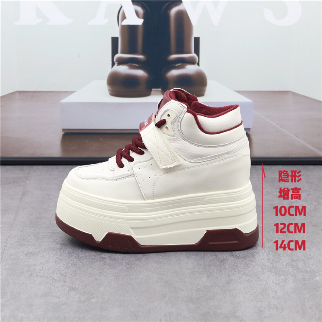 内增高14CM高帮鞋女鞋秋冬新款加绒小白鞋厚底12cm休闲鞋10cm板鞋