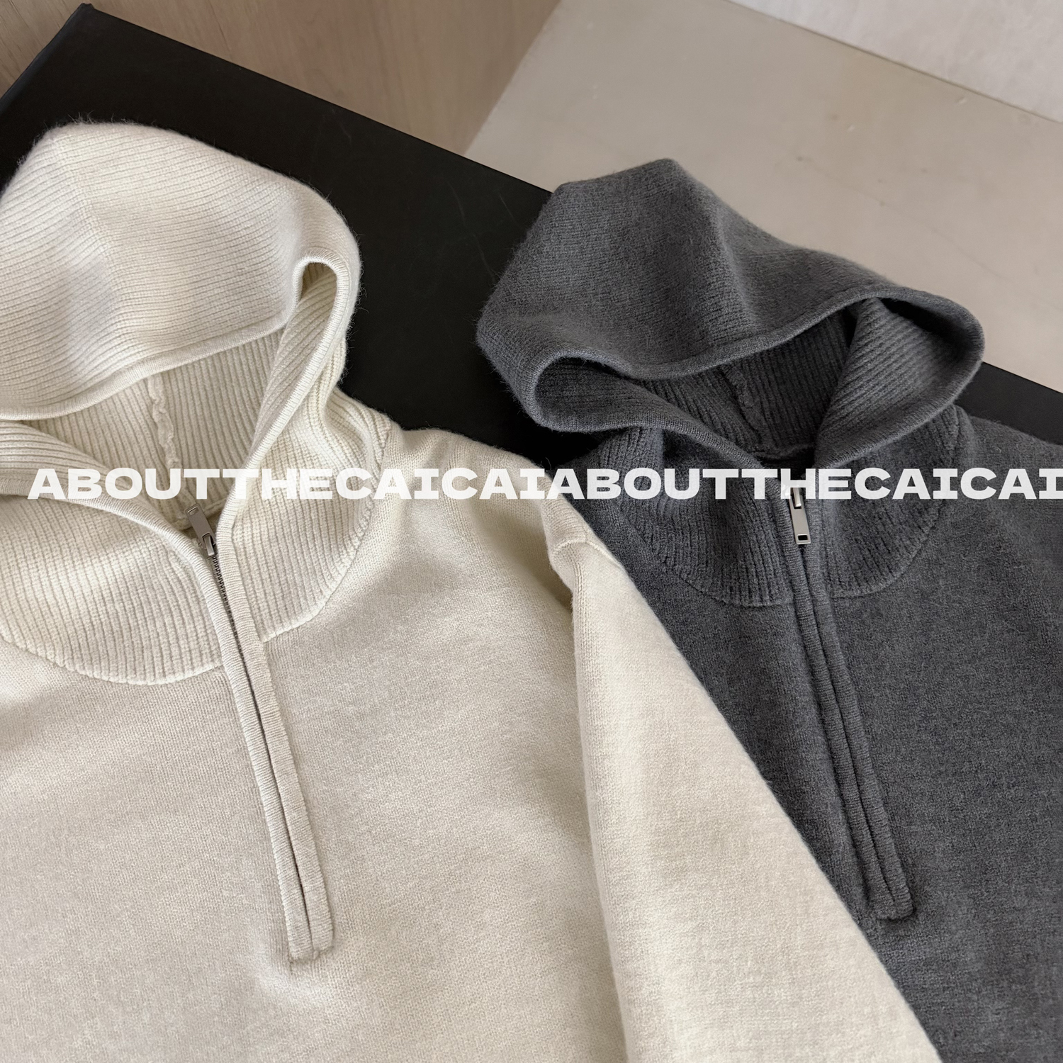 CAICAI重工连帽针织开衫毛衣女韩系简约秋冬新款慵懒感外套2663