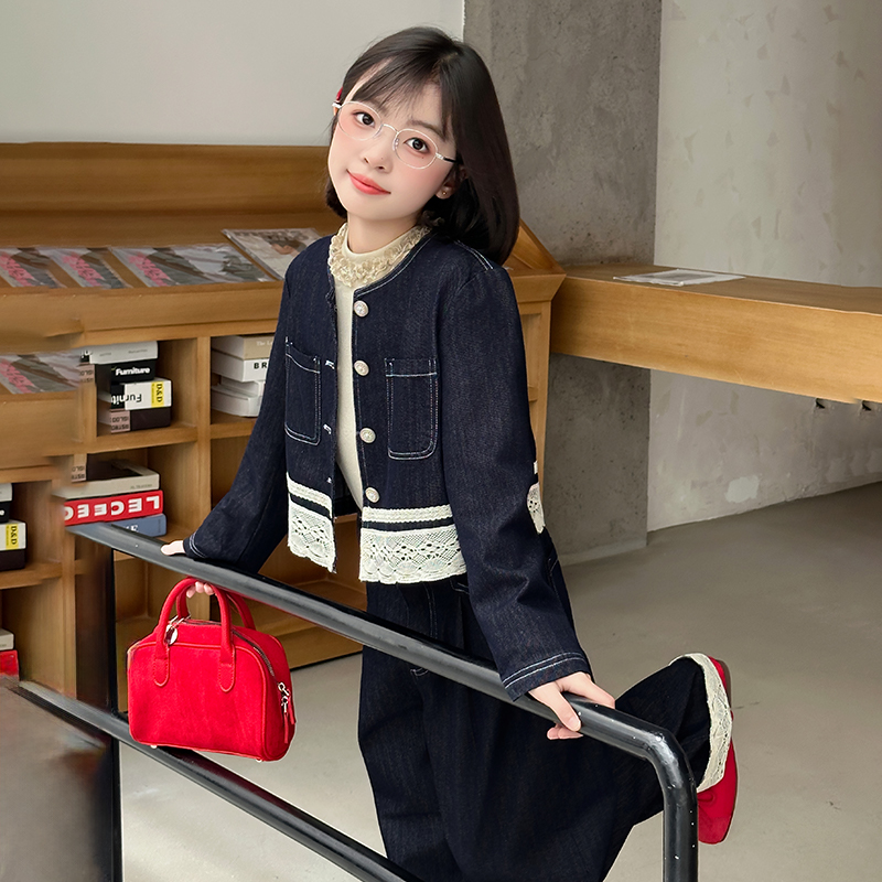 女童秋装牛仔套装2025新款洋气中大儿童外套两件套时尚休闲春秋季