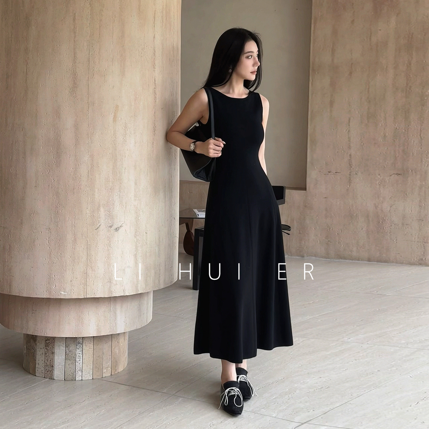 LiHuiEr李慧儿【温哥华舞曲】2025新款显瘦高级黑色连衣裙LL025362