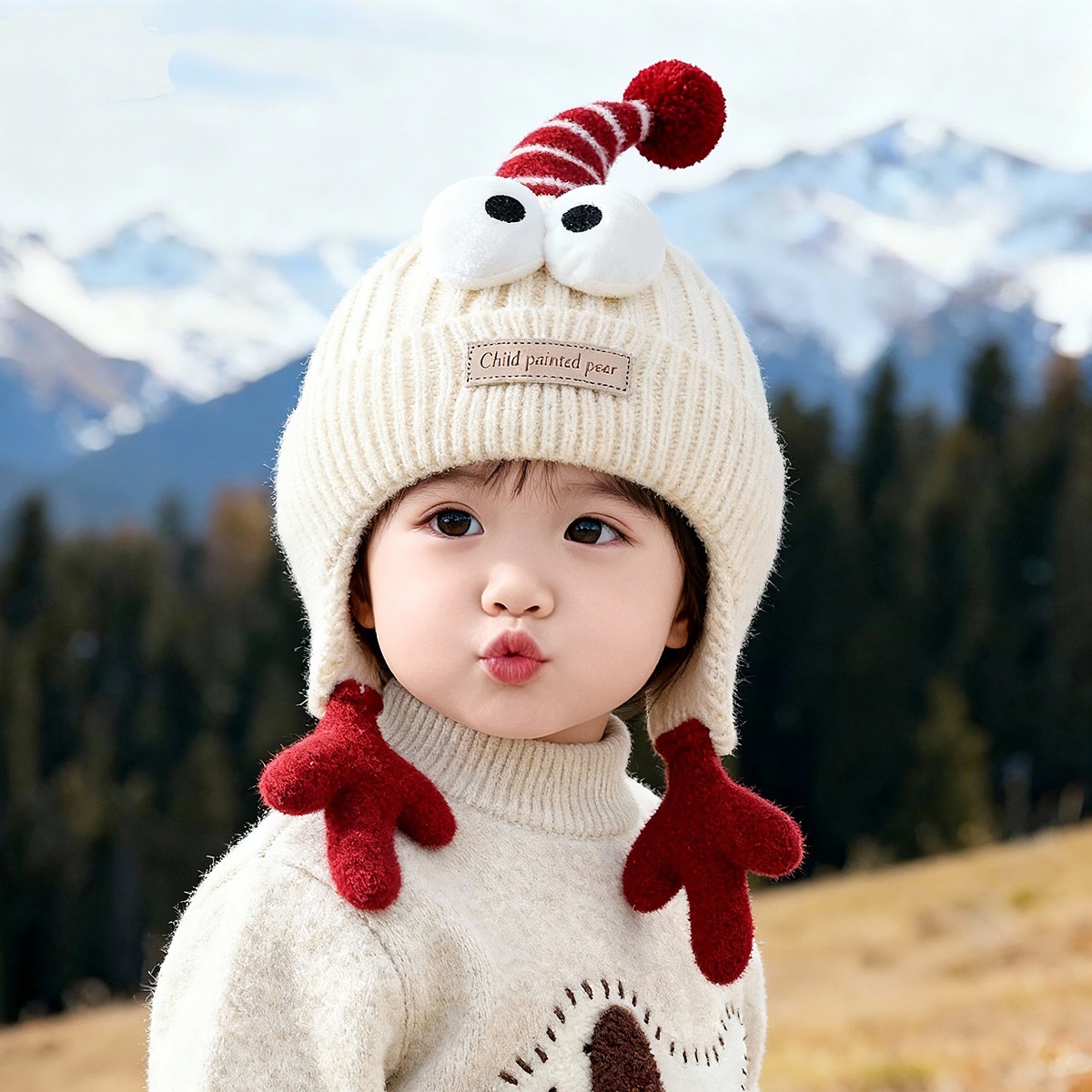 2025儿童帽子秋冬季保暖加厚针织护耳毛绒帽男女宝宝防风毛线帽