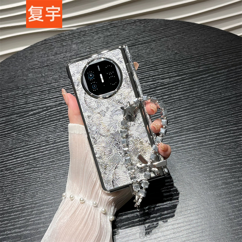 银色花朵适用华为matex6折叠手机壳matex5典藏版全包防摔翻盖皮套