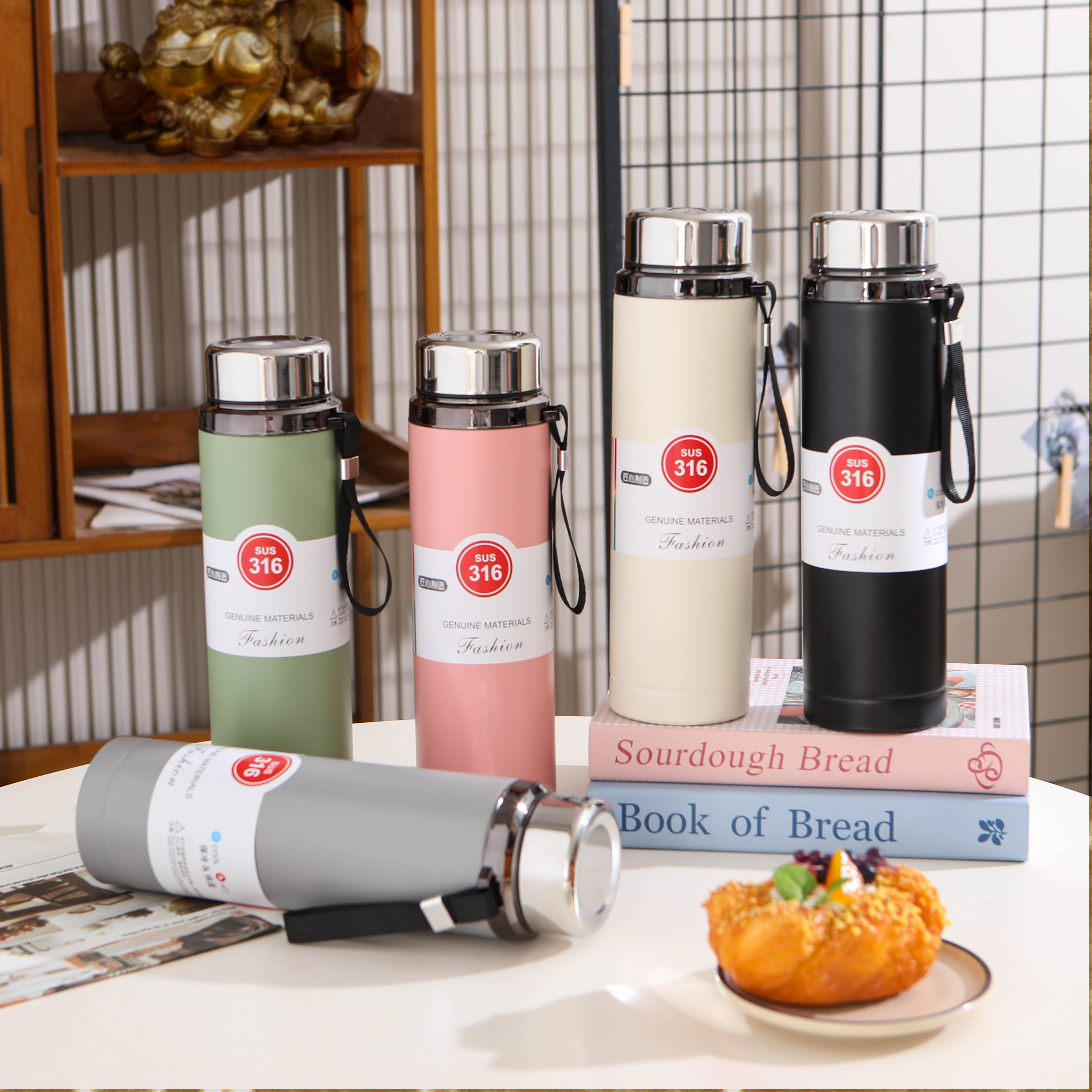 【特价福利】1000毫升新款商务钢盖便携提绳式保冷保热家用车载适用