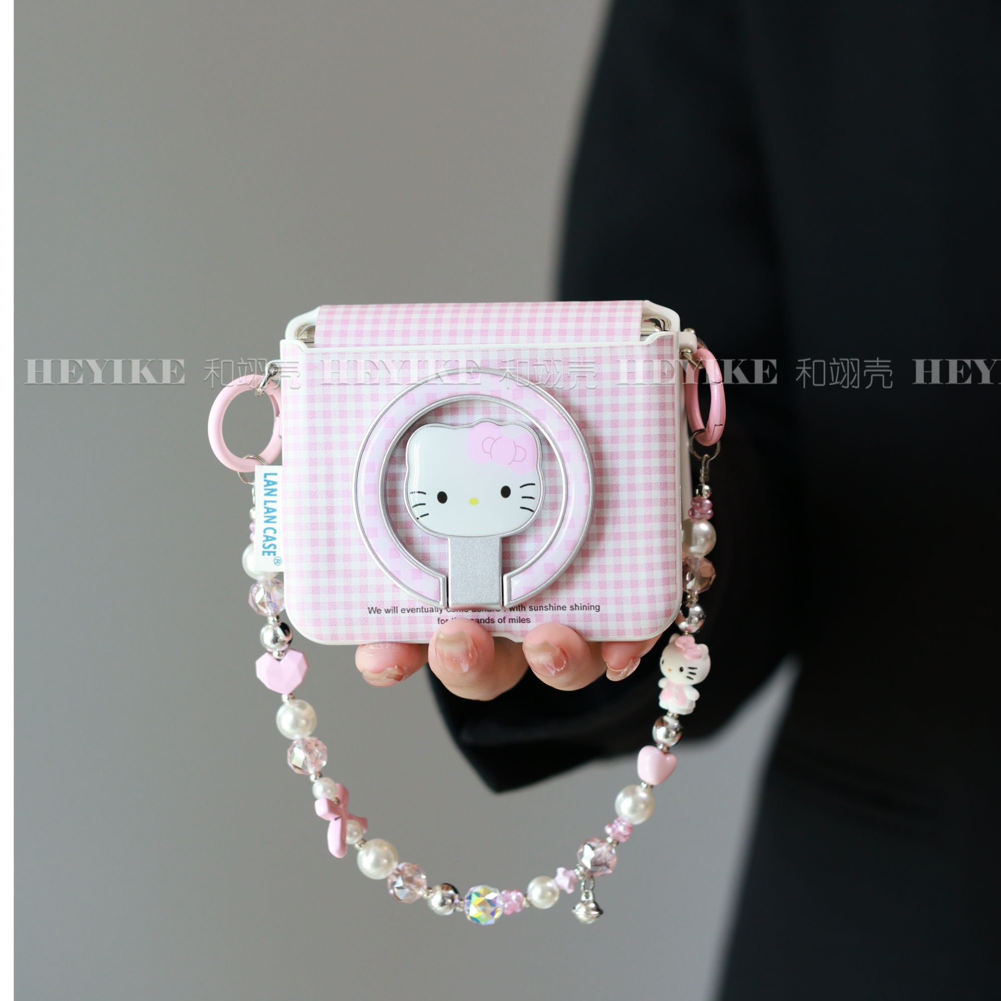 韩系粉色格纹KT磁吸适用华为purax手机壳magicvflip2防摔pocket2