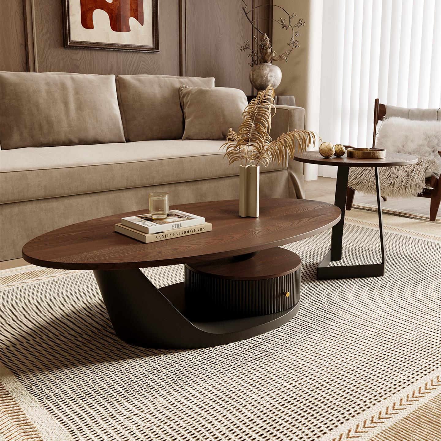 中古风实木茶几侘寂风法式复古家用客厅小户型设计师高级感茶台桌