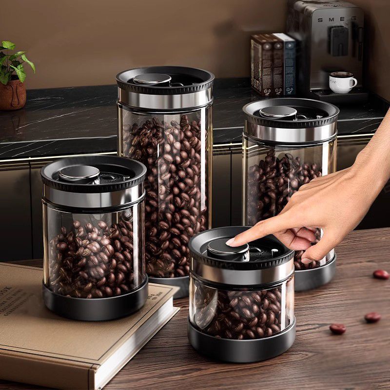 日系真空玻璃保鲜盒糖罐咖啡豆保存罐咖啡粉密封罐茶叶奶粉收纳盒