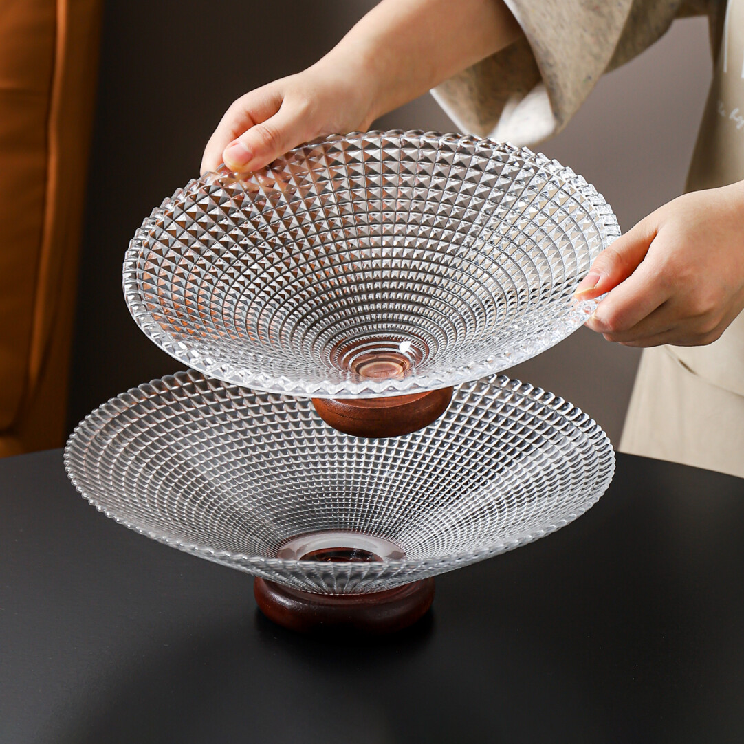 川岛屋水果盘客厅茶几家用轻奢高档中古玻璃果盘高颜值零食摆放盘