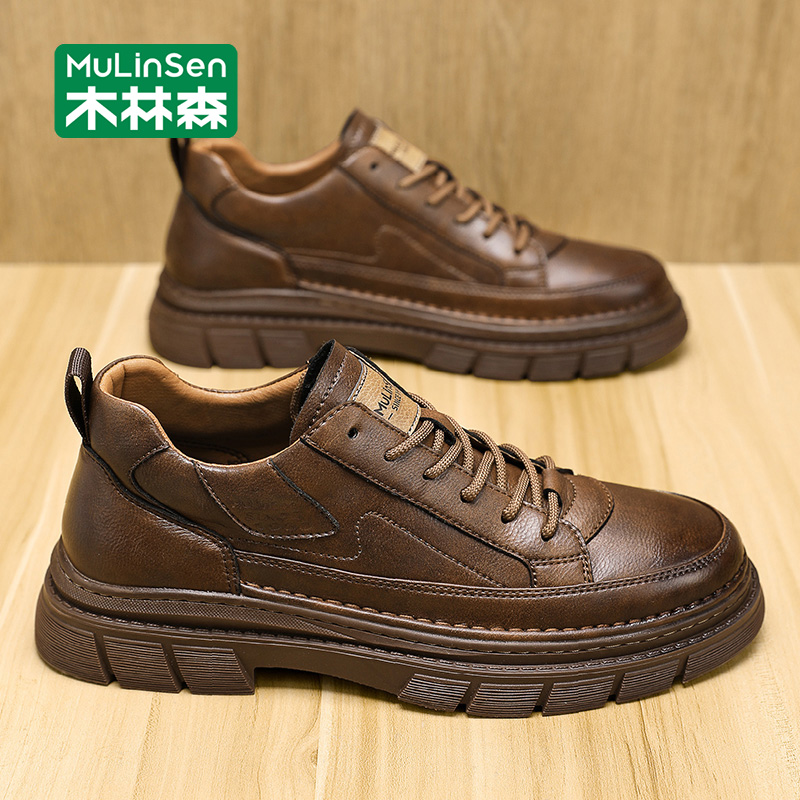 木林森休闲鞋男2025新款春季耐磨男鞋户外低帮复古工装鞋男士皮鞋