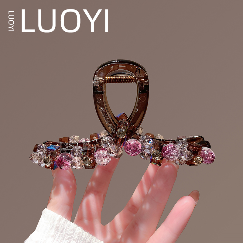 约11厘米高端网红渐变紫色水晶后脑勺盘发抓夹女轻奢时尚鲨鱼夹